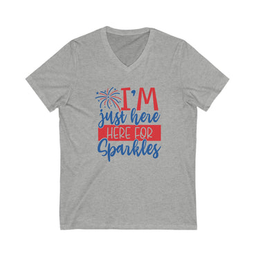 I'm Just Here For Sparkles - Ladies Jersey Short Sleeve V-Neck Tee