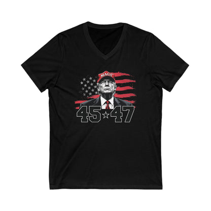 Trump 45 47 - Ladies Jersey Short Sleeve V-Neck Tee