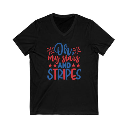 Oh My Stars And Stripes - Ladies Jersey Short Sleeve V-Neck Tee