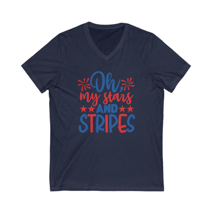 Oh My Stars And Stripes - Ladies Jersey Short Sleeve V-Neck Tee