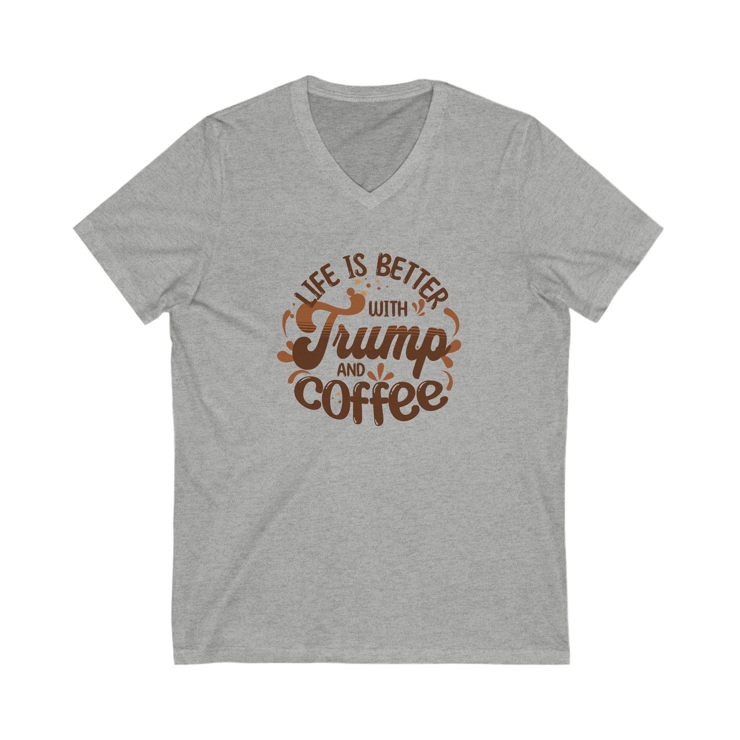 Trump and Coffee - Ladies Jersey Short Sleeve V-Neck Tee