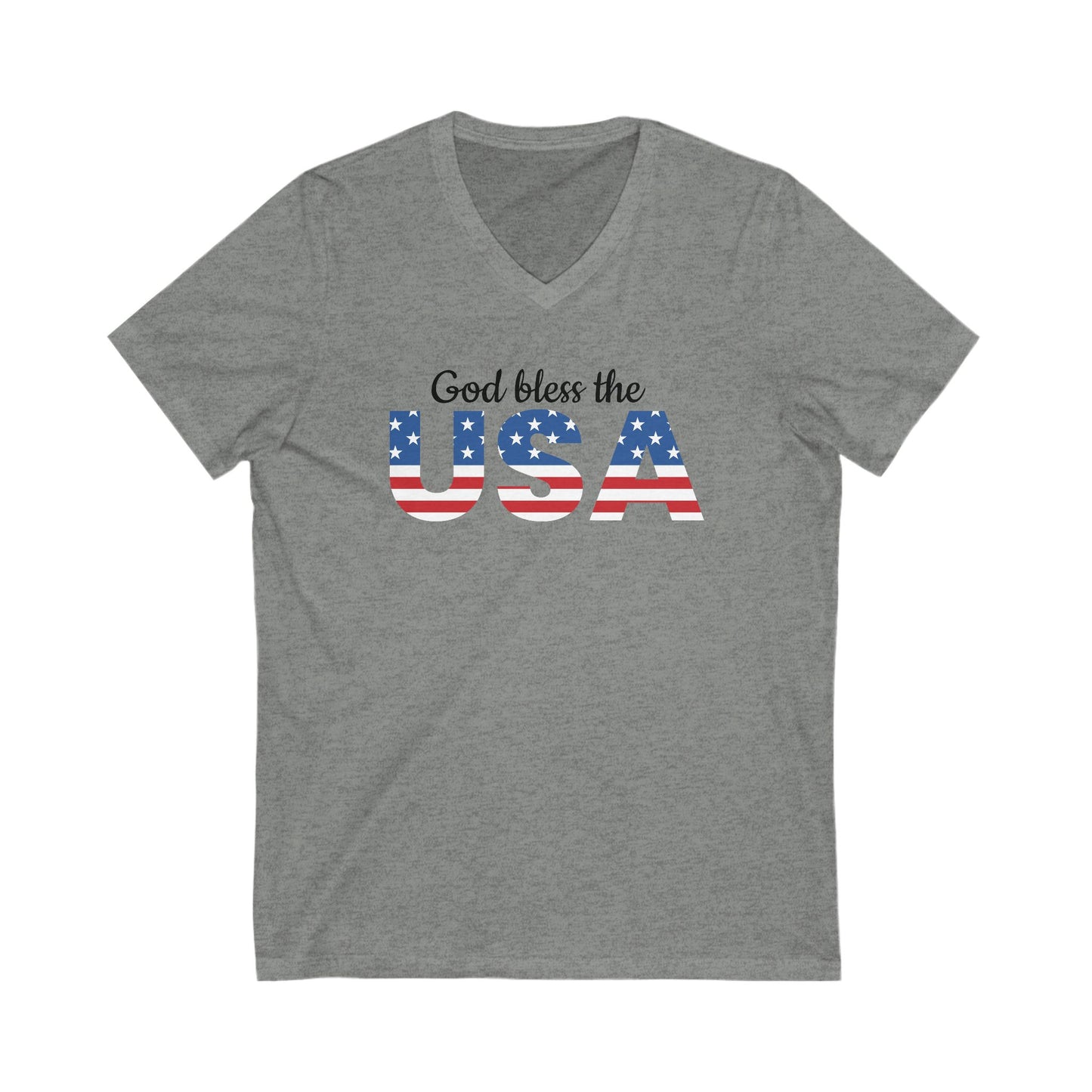 God Bless The USA - Ladies Jersey Short Sleeve V-Neck Tee