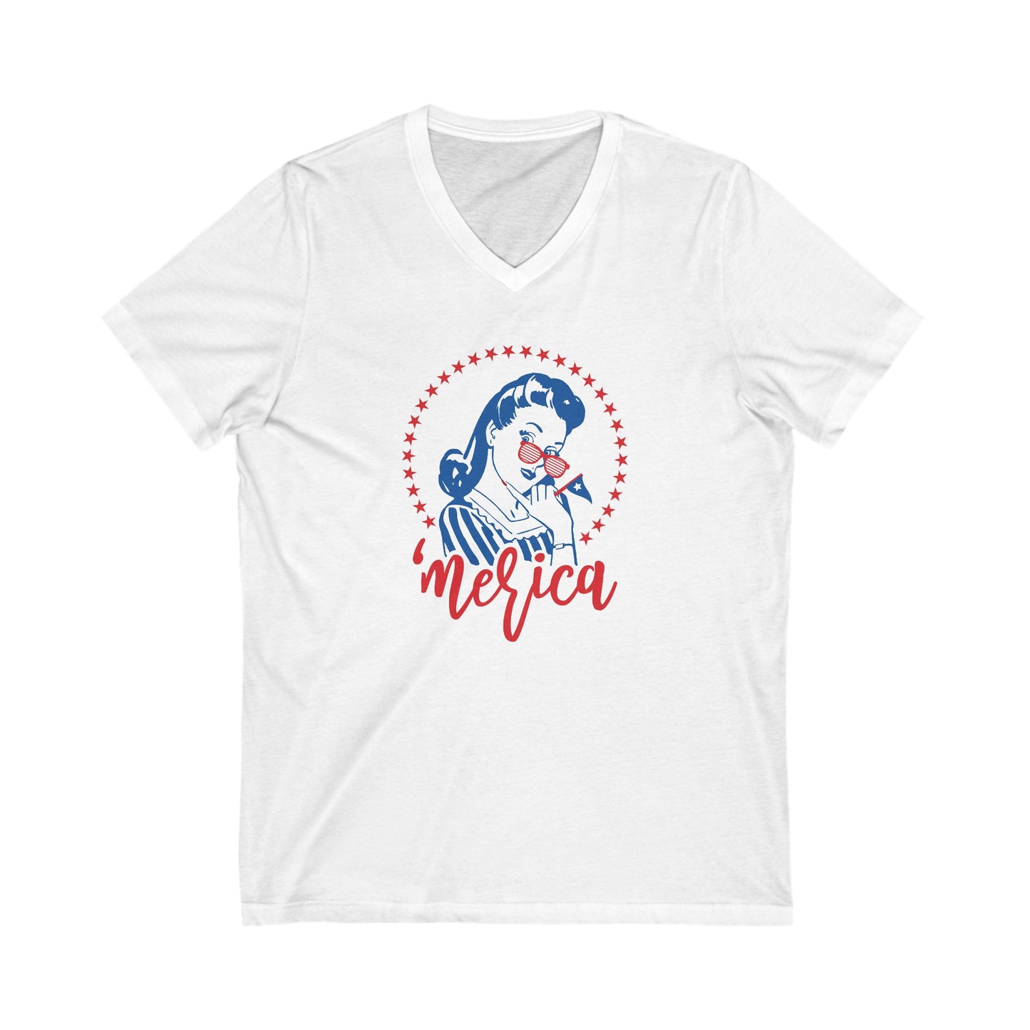 Merica - Ladies Jersey Short Sleeve V-Neck Tee