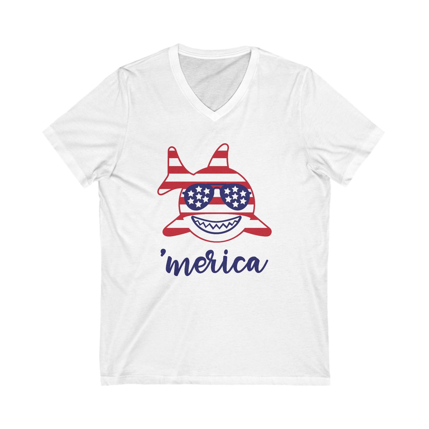 Merica Shark - Jersey Short Sleeve V-Neck Tee