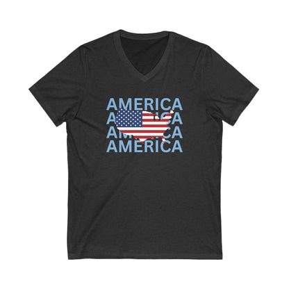 America USA - Ladies Jersey Short Sleeve V-Neck Tee