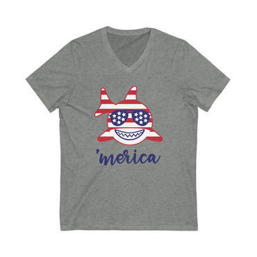 Merica Shark - Jersey Short Sleeve V-Neck Tee