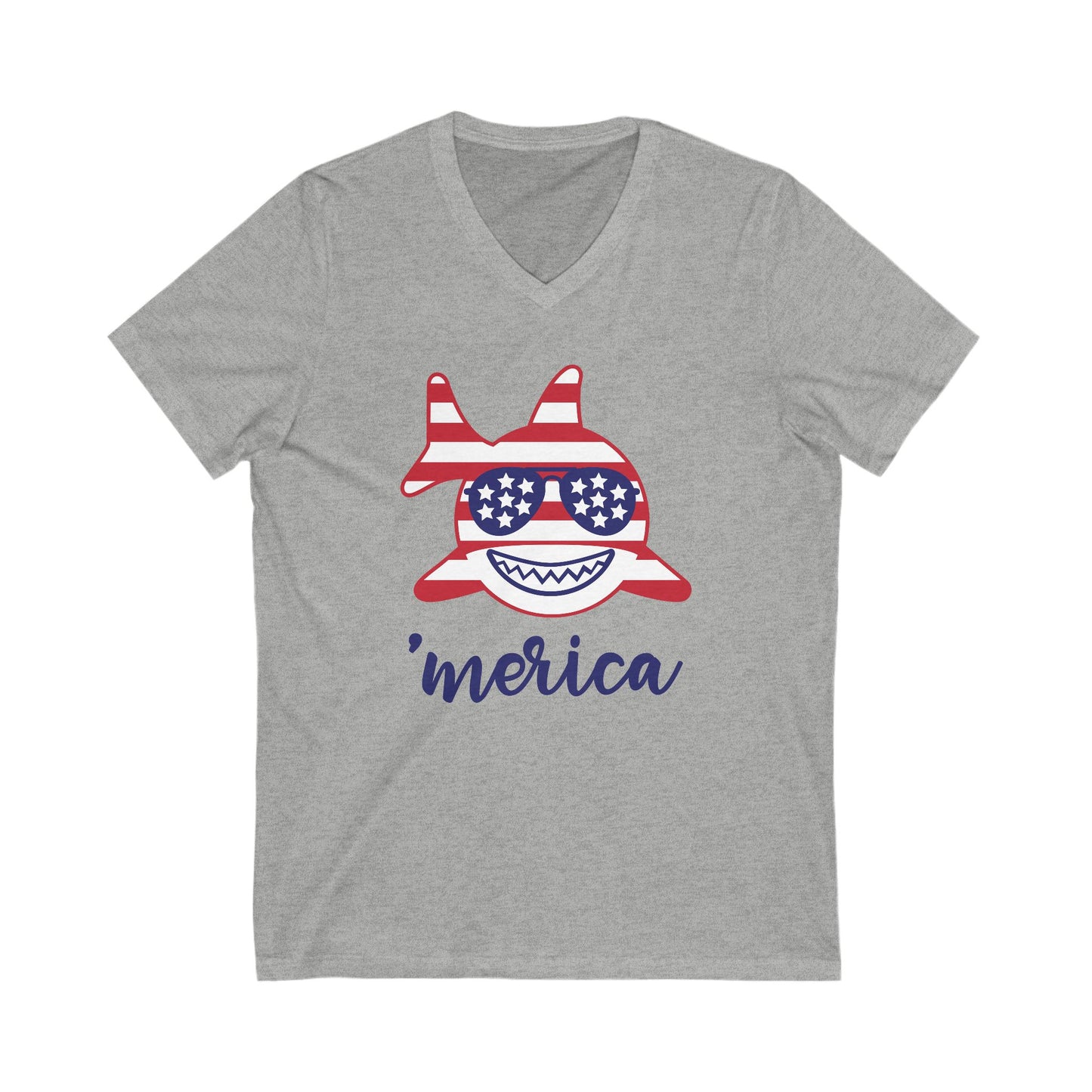 Merica Shark - Jersey Short Sleeve V-Neck Tee