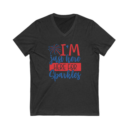 I'm Just Here For Sparkles - Ladies Jersey Short Sleeve V-Neck Tee