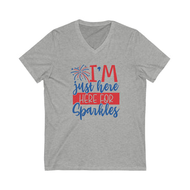 I'm Just Here For Sparkles - Ladies Jersey Short Sleeve V-Neck Tee