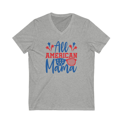 All American Mama - Ladies Jersey Short Sleeve V-Neck Tee