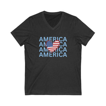 America Heart - Ladies Jersey Short Sleeve V-Neck Tee