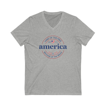 Land Of The Free - Ladies Jersey Short Sleeve V-Neck Tee