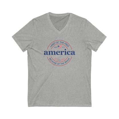 Land Of The Free - Ladies Jersey Short Sleeve V-Neck Tee