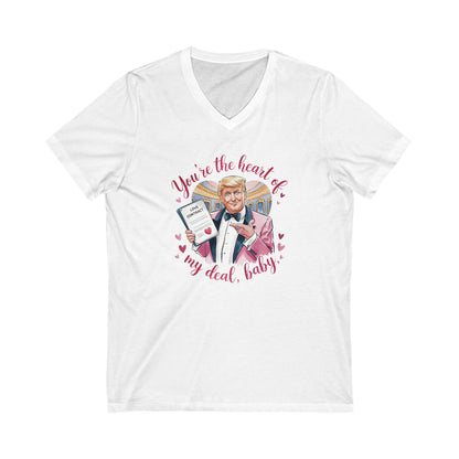 Trump Valentine's Heart Of My Deal - Ladies Jersey Short Sleeve V-Neck Tee