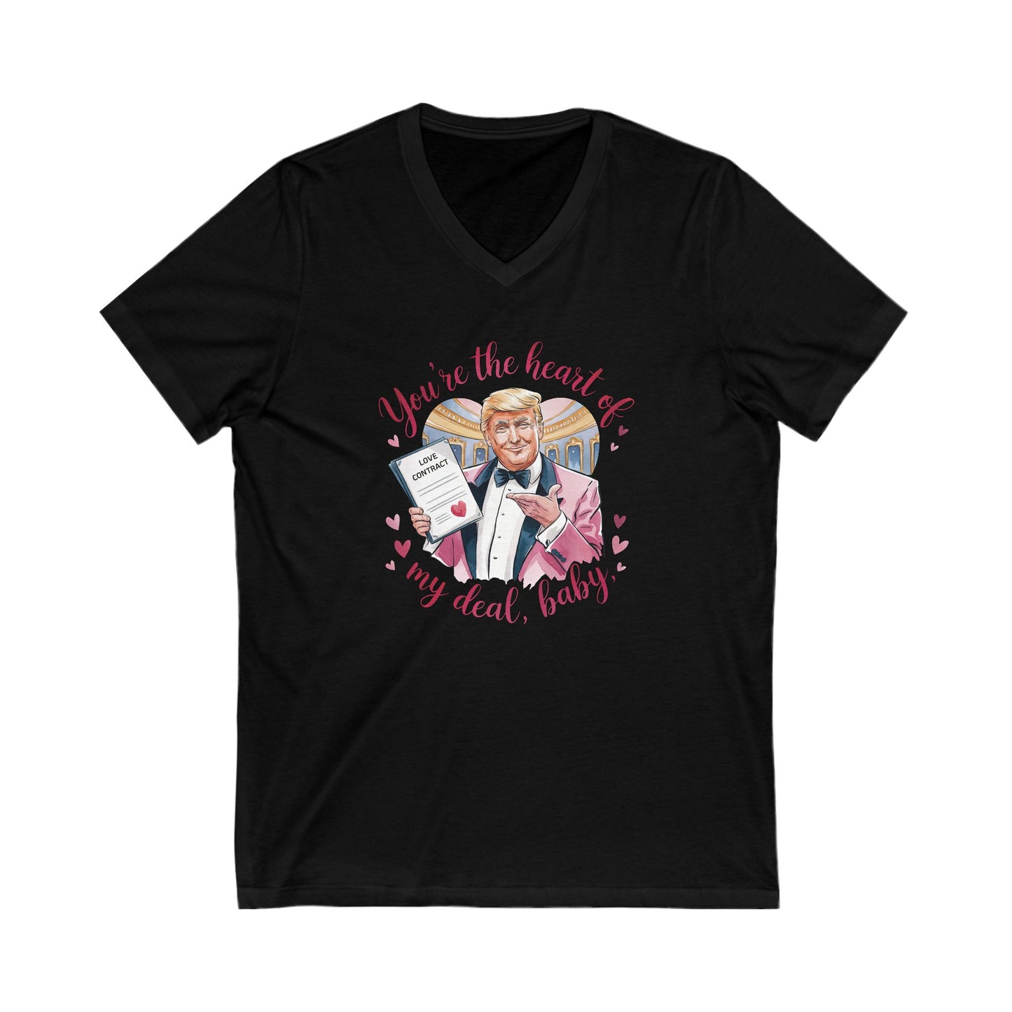 Trump Valentine's Heart Of My Deal - Ladies Jersey Short Sleeve V-Neck Tee