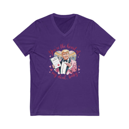 Trump Valentine's Heart Of My Deal - Ladies Jersey Short Sleeve V-Neck Tee