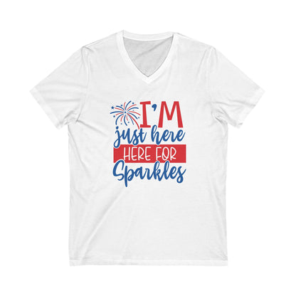 I'm Just Here For Sparkles - Ladies Jersey Short Sleeve V-Neck Tee