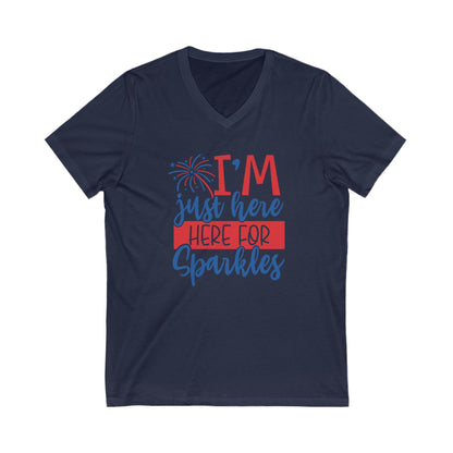 I'm Just Here For Sparkles - Ladies Jersey Short Sleeve V-Neck Tee