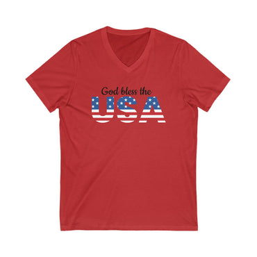 God Bless The USA - Ladies Jersey Short Sleeve V-Neck Tee