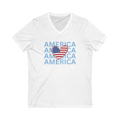 America Heart - Ladies Jersey Short Sleeve V-Neck Tee